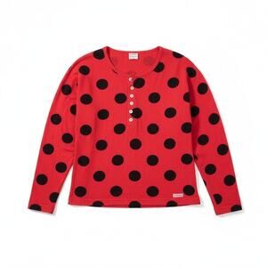 Vintage 90s Bongo M Red Black Polka Dot Long Sleeve Shirt Cotton Casual